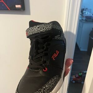 Fila Black and Red High-Top Sneakers